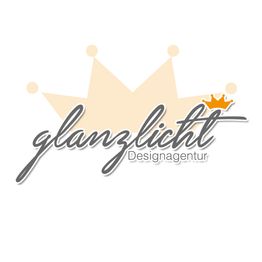 Schriftzug "glanzlicht" mit zwei Kronen im Hintergrund, grau-orange Farben.