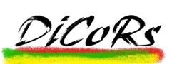 Schwarzer Schriftzug "DiCoRs" mit gelbem, grünem und rotem Pinselstrich darunter.