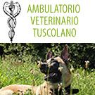 Cane sdraiato sull'erba con logo "Ambulatorio Veterinario Tuscolano".
