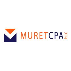 Logo of Muret CPA with a blue and orange geometric design on the left.