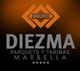 Logo de Grupo Diezma, parquets y tarimas en Marbella, con fondo naranja y cinco estrellas.