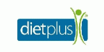 Logo von "dietplus" mit grüner Figur und blauem Hintergrund.
