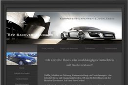 Webseite eines KFZ-Gutachters mit Bildern eines Sportwagens und Text über unabhängige Gutachten.