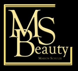 Logo mit goldenen Buchstaben "MS Beauty" und "Marion Schulze" auf schwarzem Hintergrund.