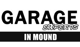 "Logo: 'Garage Experts in Mound' with bold, black and white text."