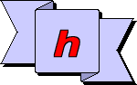 Buchstabe "h" in Rot auf lila Hintergrund mit einem stilisierten Band im Hintergrund.