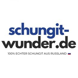 schungit-wunder.de Logo mit Text: "100% ECHTER SCHUNGIT AUS RUSSLAND" und russische Flagge.