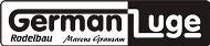 Logo mit Text: "German Luge, Rodelbau Markus Gerstenau" in Schwarz-Weiß.