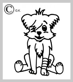 Niedlicher, zeichneter Hund sitzt mit verbundenem Bein und zwinkert mit einem Auge.