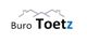 Logo met tekst "Buro Toetz" en huizenlijn in grijstinten. "Toetz" eindigt met een blauwe "z".