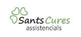 Logotipo de Sants Cures Assistencials con diseño de tres corazones verdes entrelazados.