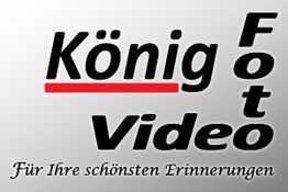 Text: "König Foto Video - Für Ihre schönsten Erinnerungen" in schwarzer Schrift auf grauem Hintergrund.