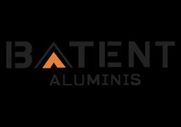 Texto en el logo: "BATENT ALUMINIS" con una flecha naranja en la "A". Fondo negro.