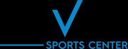 Blue "V" with "Sports Center" text on a black background.