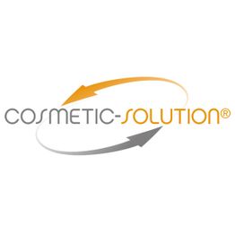 Logo mit Schriftzug "Cosmetic-Solution" und zwei Pfeilen, orange oben, grau unten.