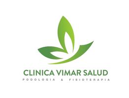 Logotipo de Clínica Vimar Salud con hojas verdes y texto sobre podología y fisioterapia.