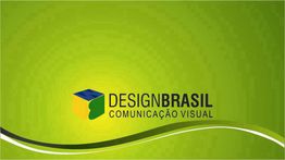 Logotipo "Design Brasil Comunicação Visual" em fundo verde com ondulações brancas e pretas.