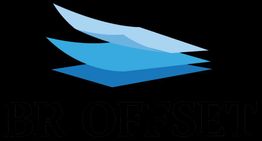Logo for et firma med tre blå papirer og teksten "BR OFFSET".