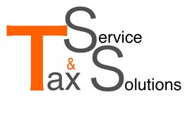 Logo met tekst: "Tax & Service Solutions", in oranje en grijze letters.