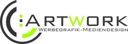 Logo mit dem Text „Artwork Werbegrafik Mediendesign“, schwarz und grün gehalten.