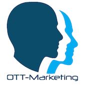 Zwei Silhouetten in Blau mit "OTT-Marketing"-Text darunter.