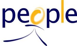Logo de la palabra "people" con un diseño estilizado en azul y amarillo.