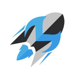 Illustration d'une fusée stylisée en bleu, gris et noir sur fond blanc.