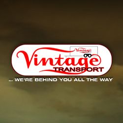 Logo of Vintage Transport with the tagline "We're Behind You All The Way" on a dark background.