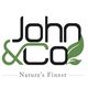 Logo van John & Co met groene bladeren en de tekst "Nature’s Finest" eronder.