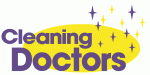 Logo: "Cleaning Doctors" in lila Buchstaben mit gelbem Hintergrund und funkelnden Sternen.