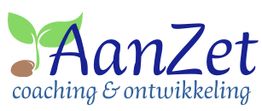 Logo van AanZet met ontkiemende zaad en tekst 'coaching & ontwikkeling'.