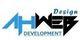 Logo met tekst "AH Web", "Design", "Development" in blauw en zwart.