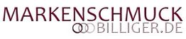 Logo mit Text "Markenschmuck Billiger.de", drei ineinander verwobene Kreise in der Mitte.