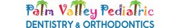 Palm Valley Pediatric Dentistry & Orthodontics logo with colorful letters and palm trees.