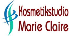 Logo mit Schriftzug "Kosmetikstudio Marie Claire" und abstraktem blau-grünen Symbol links.