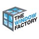 Cube with window design, blue sky reflection, text: "The Window Factory".