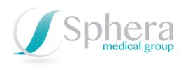 Logo di "Sphera Medical Group" con design curvo azzurro e testo grigio-blu.