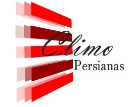 Logo de Climo Persianas con diseño de persianas rojas en diferentes tonos.