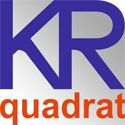 Logo mit blauen Buchstaben "KR" und dem Wort "quadrat" in Orange darunter.