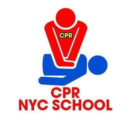 CPR NYC School logo with red figure performing CPR on a blue figure.
