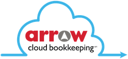 Arrow cloud bookkeeping logo with a blue cloud outline and red text.