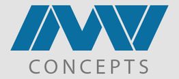 Blaues Logo mit stilisiertem „MW“ und grauem Text „CONCEPTS“ darunter auf grauem Hintergrund.