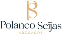 Logo de Polanco Seijas Abogados con iniciales PS estilizadas en dorado sobre fondo blanco.