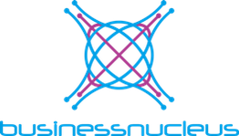 Logo with intersecting lines, blue and purple, text reads "business nucleus".