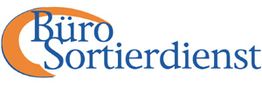 Logo mit blauem Text "Büro Sortierdienst" und orangefarbenem Halbkreis.
