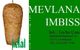 Döner Kebab neben grünem Schild mit „Mevlana Imbiss“, Adresse in Leverkusen und Telefonnummer.