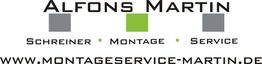 Logo mit Text: "Alfons Martin - Schreiner, Montage, Service". Webseite: www.montageservice-martin.de.