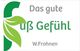 Logo mit grünem Blatt und Text: "Das gute Fuß Gefühl. W. Frohnen".