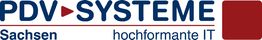 Logo von PDV-Systeme Sachsen mit rotem Quadrat, Text: „hochformante IT“.