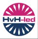 Logo mit dem Text "HvH-led" in einem pink-blauen Kreis, umgeben von stilisierten weißen Tropfen.